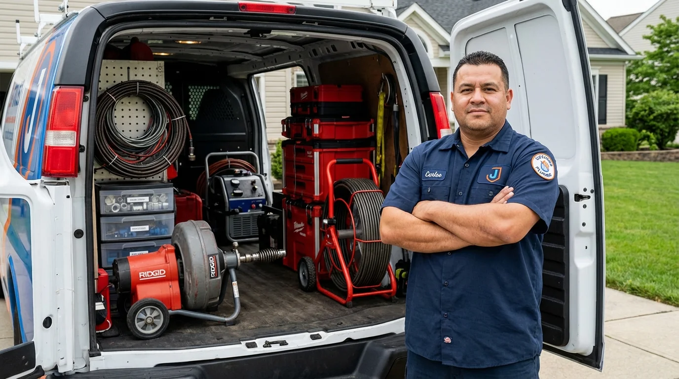 Professional drain cleaning equipment and Johns Plumbing LLC plumber in Geneva