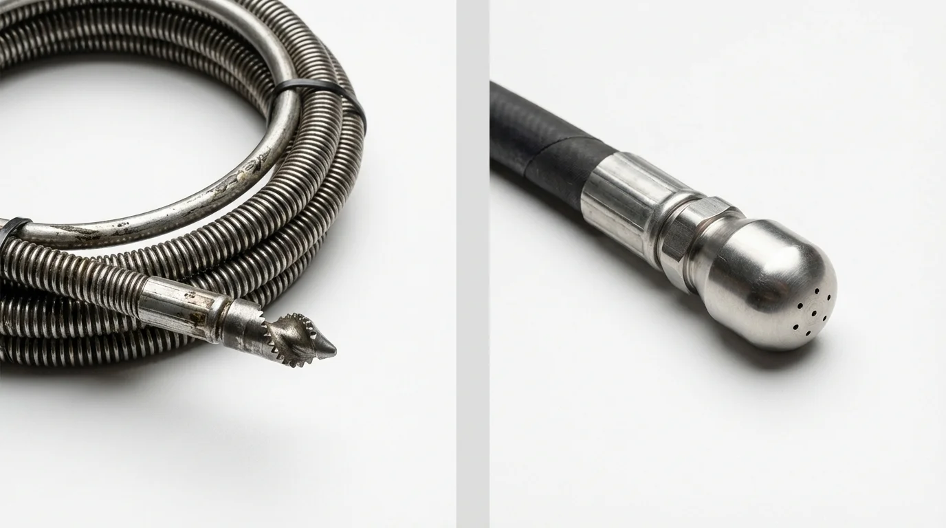 Drain snake cable and hydro jetting nozzle used for drain cleaning in Geneva, NE